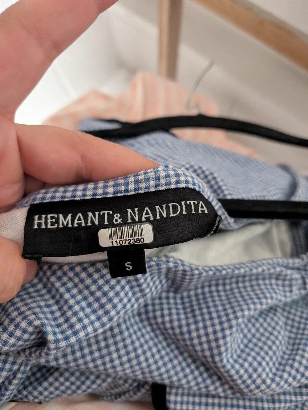 Hemant & Nandita Melantha One Shoulder Embroidered Gingham Midi Dress S - Picture 4 of 5